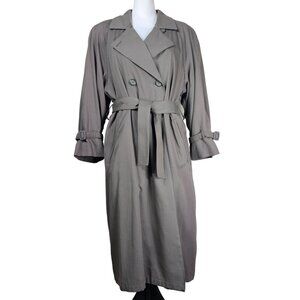 Towne London Fog Trench Coat 8P Khaki Double-Breasted Belted Wool‎ Zip-Out Liner